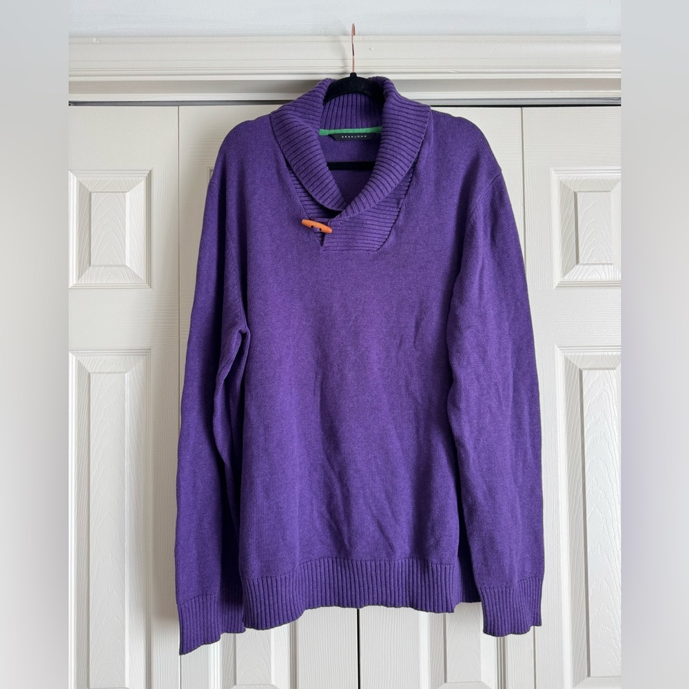 NWT Sean John Purple Shawl Collat Toggle Sweater Size 2X